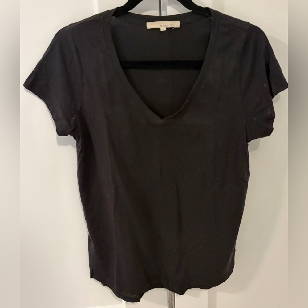 Black V-Neck Short Sleeve Tee by monk & lou